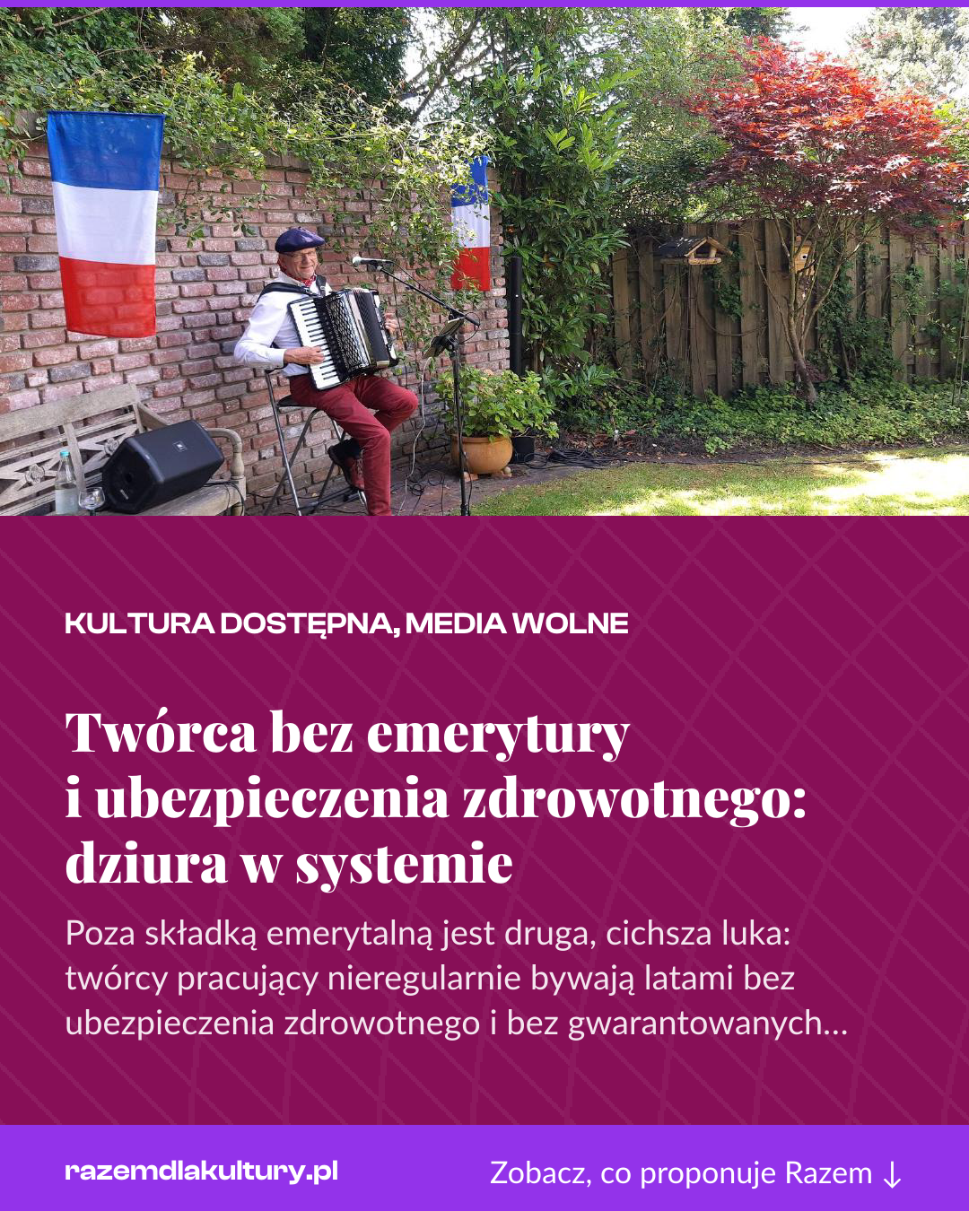 Grafika pionowa do udostępnienia: Twórca bez emerytury i ubezpieczenia zdrowotnego: dziura w systemie