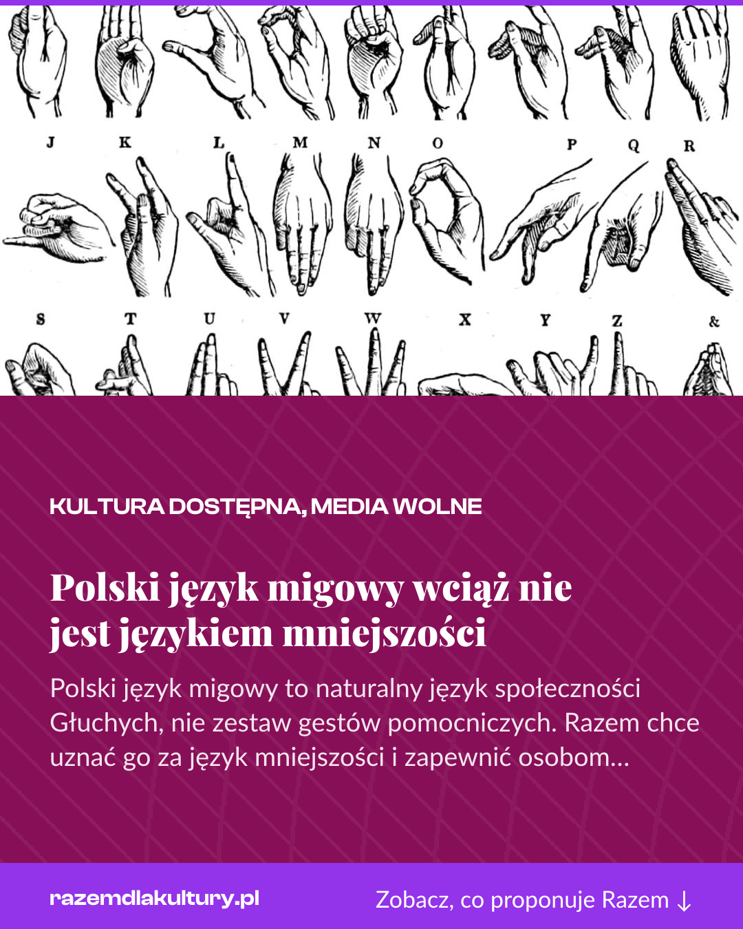 Grafika pionowa do udostępnienia: Polski język migowy wciąż nie jest językiem mniejszości
