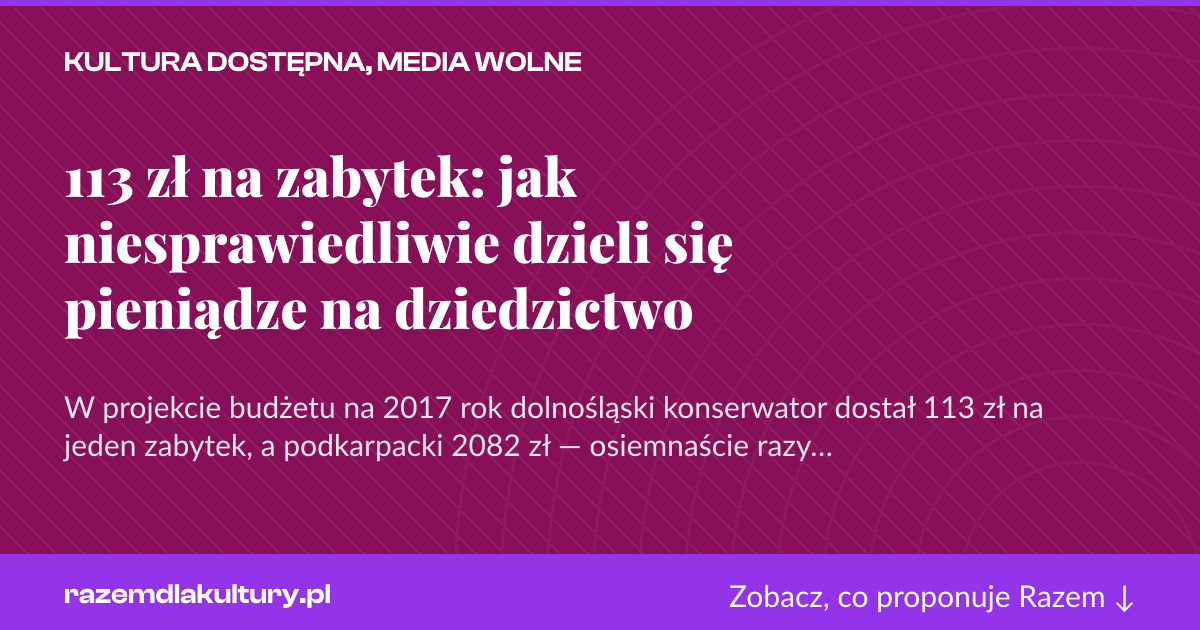 Karta social do udostępnienia: 113 zł na zabytek: jak niesprawiedliwie dzieli się pieniądze na dziedzictwo
